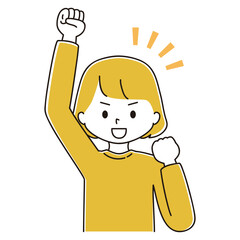 ガッツポーズをとる笑顔の女性のイラスト