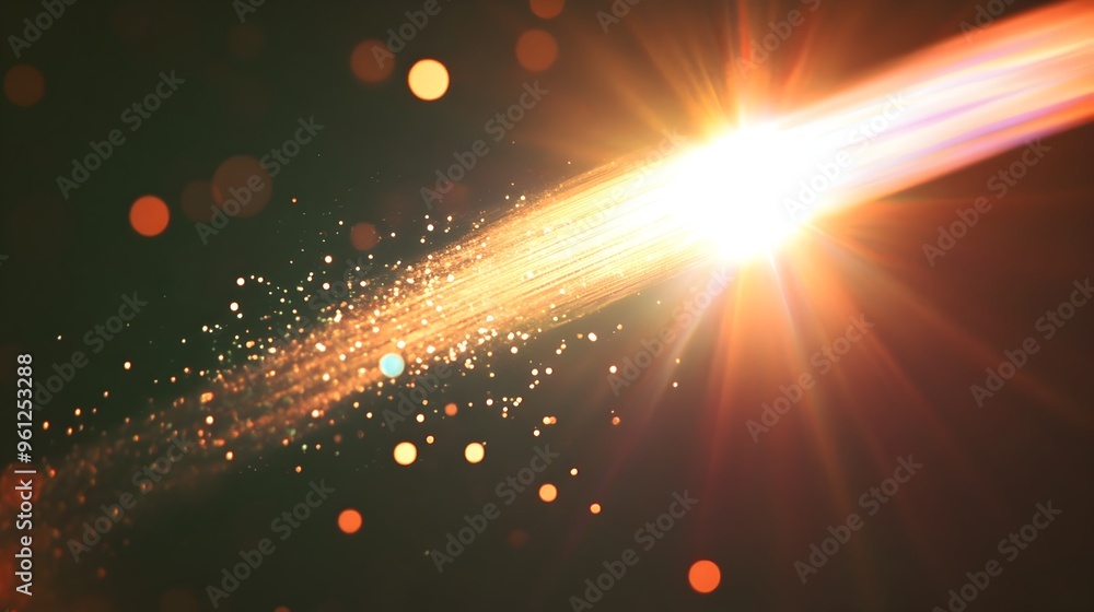 Aufkleber holographic visualization of a comet with a bright tail passing near the glowing sun against the bac