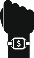 Silhouette of a hand wearing a smartwatch showing dollar sign for nfc payment
