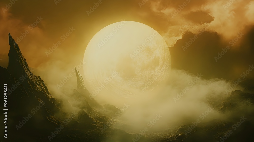 Poster holographic projection of titan the largest moon of saturn displaying its thick hazy atmosphere in a