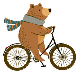 Bear Cycling. Flat Vector Illustration