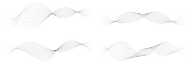 Abstract black and grey vibration wave set. Collection of sound audio wavy line, dotted halftone and waveform. Element on white background for business, science, music and technology.