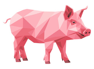 Low Poly Pig Geometric Design. Flat Vector Illustration