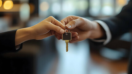A handover of keys symbolizing a transaction or agreement.