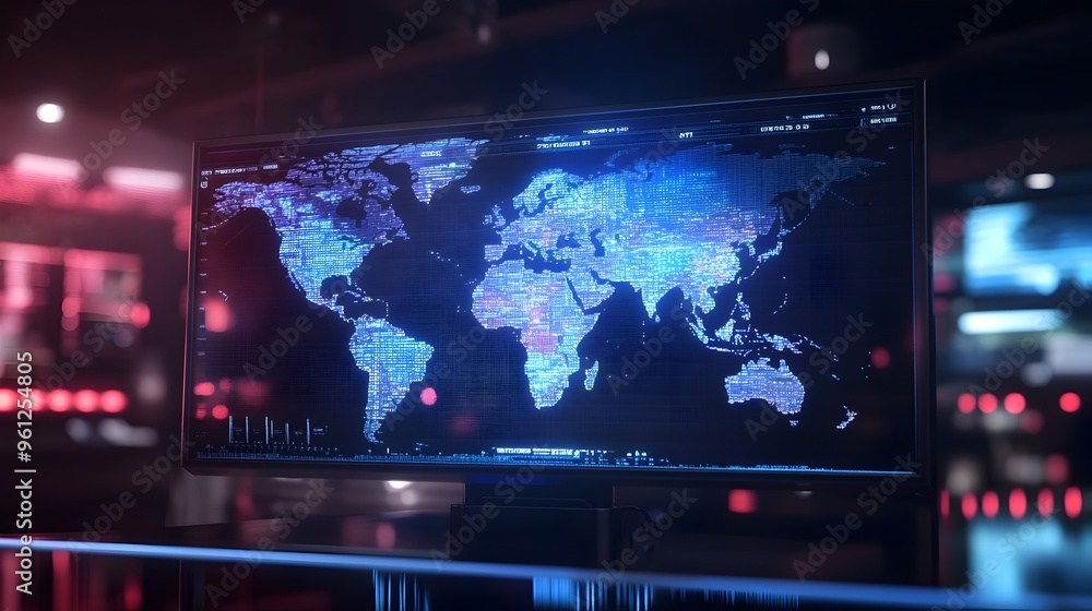 Aufkleber holographic projection of a detailed world map with time zones clearly indicated across all continen