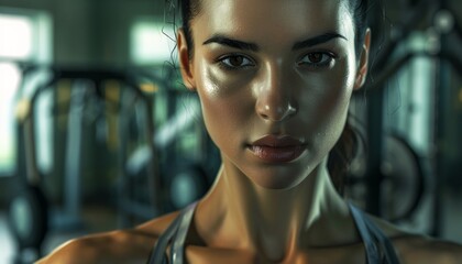 Confident Woman in Gym Attire, Ready for Workout, Focused and Determined