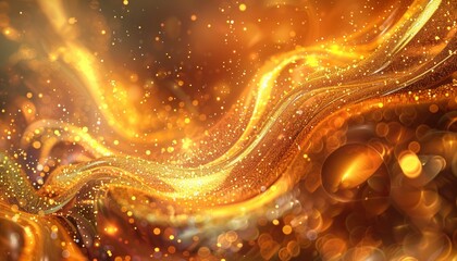 Abstract Swirling Golden Light Patterns with Sparkling Particles and Waves, Elegant Background