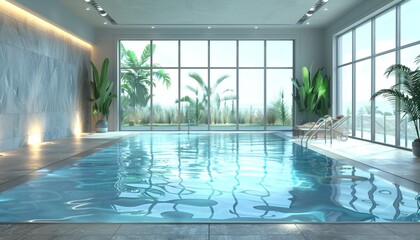 Empty Indoor Swimming Pool with Transparent Water, Calm and Serene Setting