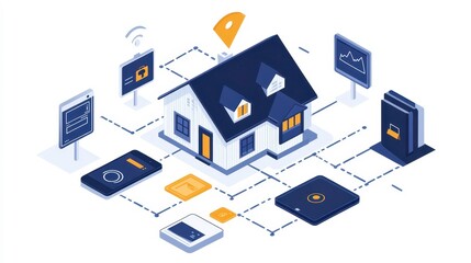 Illustration of a digital wallet connected to a smart home system, representing the integration of finance into daily life