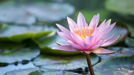 Beautiful pink lotus with reflection in the water