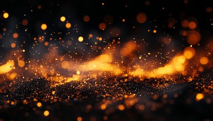 Obraz premium Dark Glitter with Floating Fire Particles in Fiery Orange Light