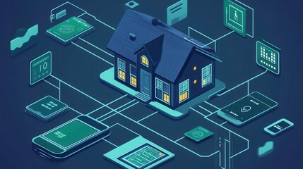 Obraz premium Illustration of a digital wallet connected to a smart home system, representing the integration of finance into daily life