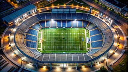 Aerial view of floodlit American football stadium at night