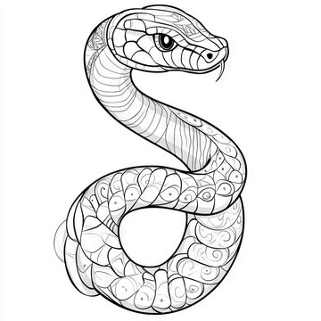 recommend clip art: Cute snake outline with simple patterns, designed for easy coloring, suitable for children's clipart and coloring books.