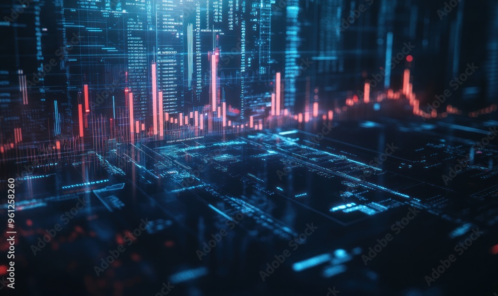 Poster digital data visualization with charts and code