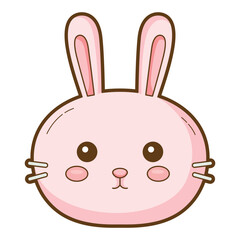 Pink bunny with large eyes, small nose, and whiskers. Suitable for Easter, children's books, spring themed designs, and greeting cards