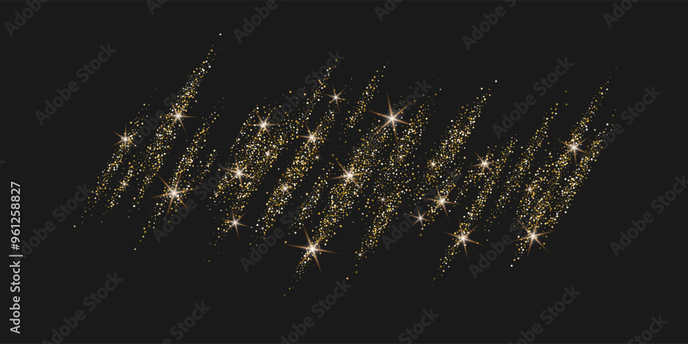 Poster bright vector illustration of magic sparkling shiny particles and lines on dark background. vector i