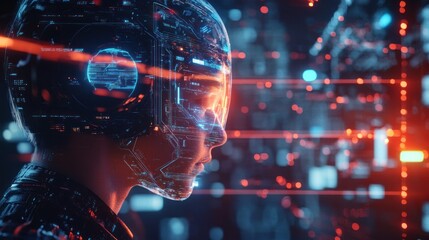 Fototapeta premium Concept of technological advancement and the potential for humans to control