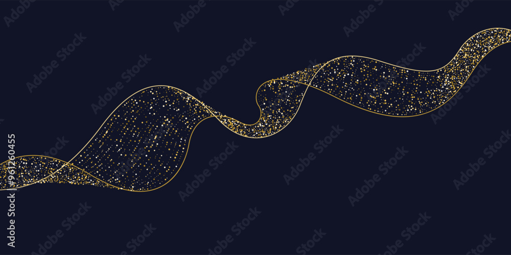 Poster bright vector illustration of magic sparkling shiny particles and lines on dark background. vector i