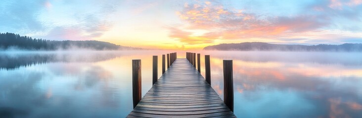 Fototapeta premium Serene Sunrise Over a Misty Lake