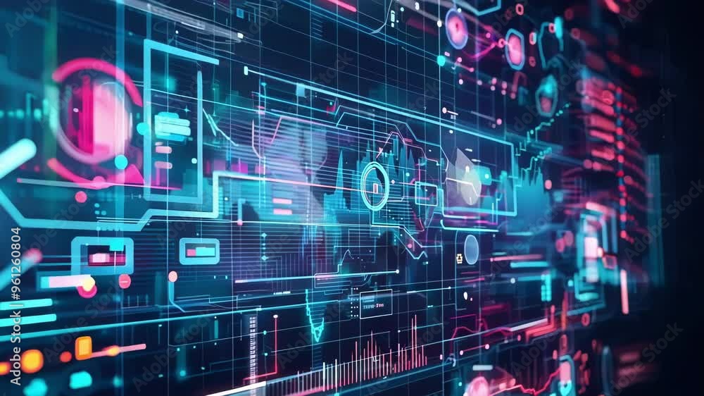 Poster futuristic digital world map in binary code, showcasing advanced technology and global connectivity