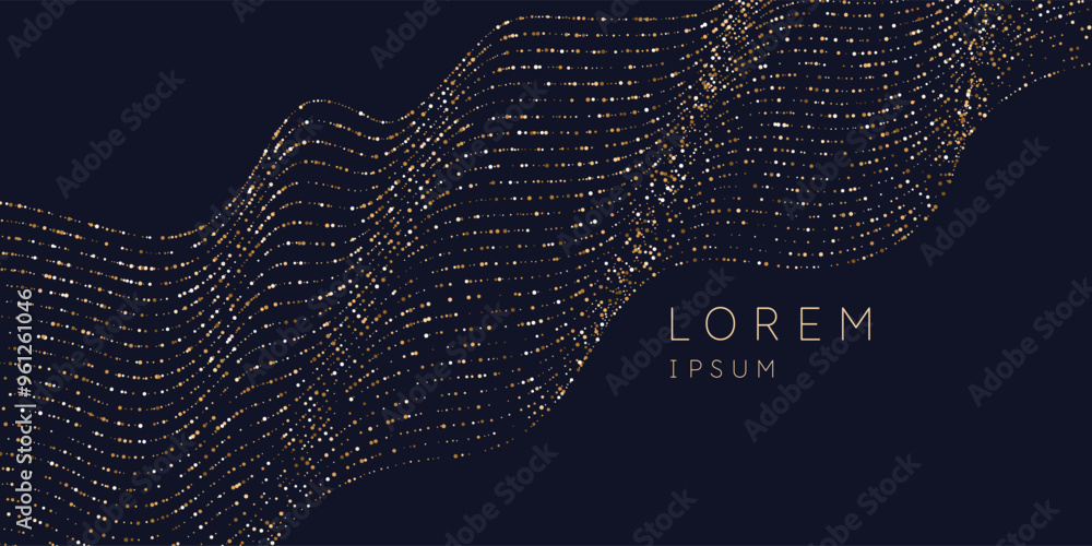 Poster bright vector illustration of magic sparkling shiny particles and lines on dark background. vector i
