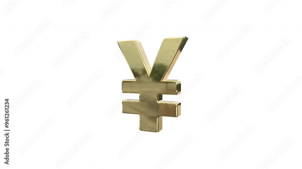 Poster golden yuan yen symbol rotating on a clean white background, with chroma key and alpha channel to re