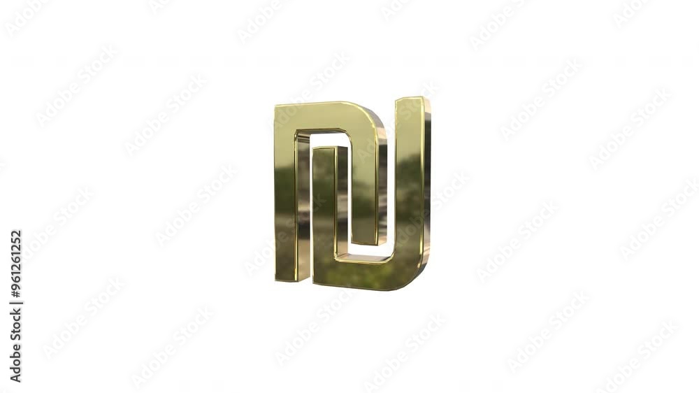 Poster golden yuan yen symbol rotating on a clean white background, with chroma key and alpha channel to re