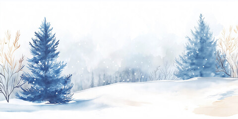 Fototapeta premium Beautiful New Year illustration drawn in watercolors. fabulous winter forest. Concept New Year advertising banner for New Year 2025