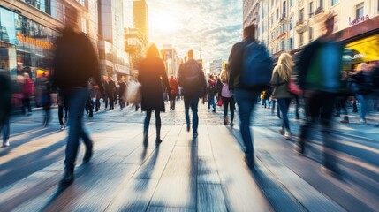 Fototapeta premium Blurred Motion of People Walking on a Busy City Street