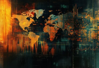 Obraz premium Digital World Map with Data Visualization