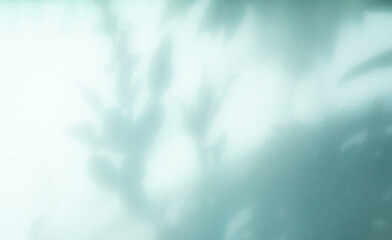 Green background teal blue shadow light overlay blur nature on cement floor wall backdrop, minimal...