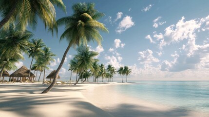 Fototapeta premium A beautiful blue ocean with palm trees in the background