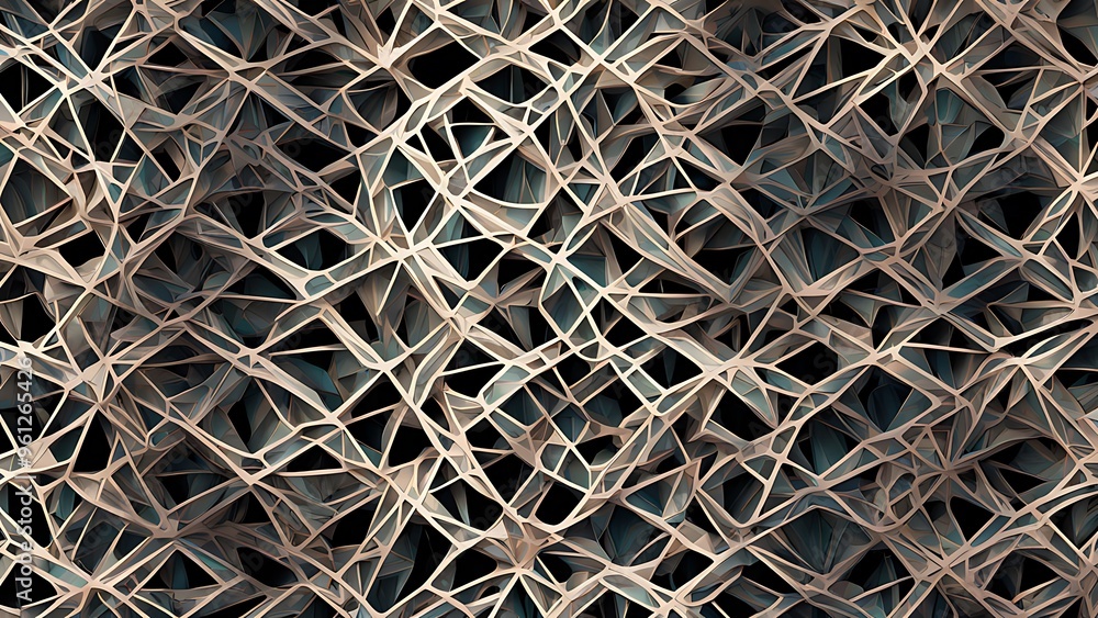 Aufkleber a digital art composition with interlocking geometric shapes in metallic hues, forming a complex and
