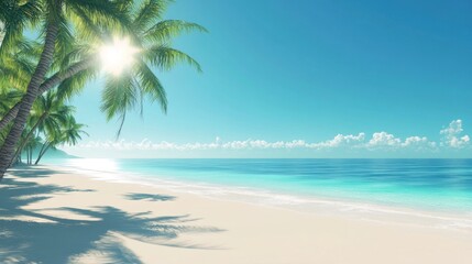Fototapeta premium A beautiful blue ocean with palm trees in the background