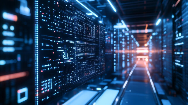 A view of the machines of technology and telecommunications. It is related to the Internet and databanks.