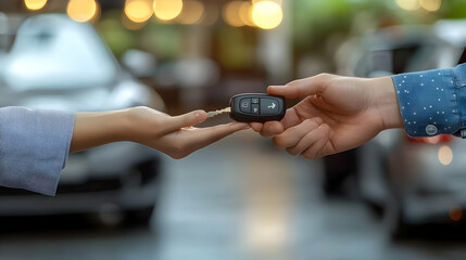 A person handing over car keys, symbolizing a transaction or exchange.