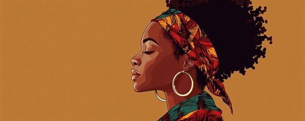 Profile illustration of African American woman with headwrap and hoop earrings