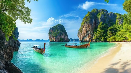 A beautiful beach with a lot of boats in the water