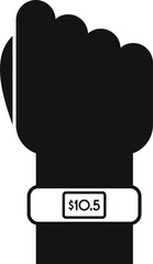 Hand wearing a smartwatch showing a price on the screen, concept of mobile payment