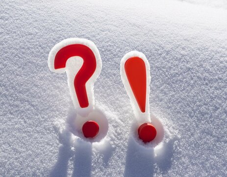 red question mark on snow