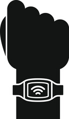 Silhouette of a hand wearing a smartwatch with a wifi signal icon on the screen