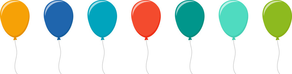 Balloon in flat style. Bunch of balloons for birthday or party, celebrate and carnival. Flying ballon with rope isolated on white background. Vector. © Volodymyr