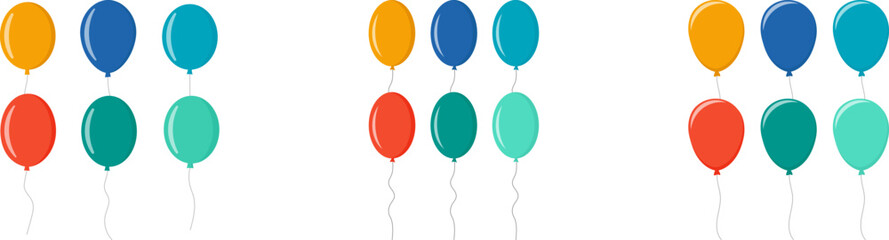 Balloon in flat style. Bunch of balloons for birthday or party, celebrate and carnival. Flying ballon with rope isolated on white background. Vector. © Volodymyr