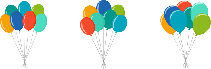 Balloon in flat style. Bunch of balloons for birthday or party, celebrate and carnival. Flying ballon with rope isolated on white background. Vector. © Volodymyr