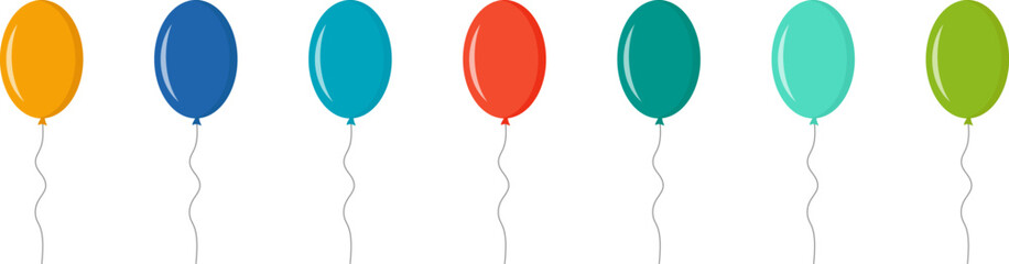 Balloon in flat style. Bunch of balloons for birthday or party, celebrate and carnival. Flying ballon with rope isolated on white background. Vector. © Volodymyr