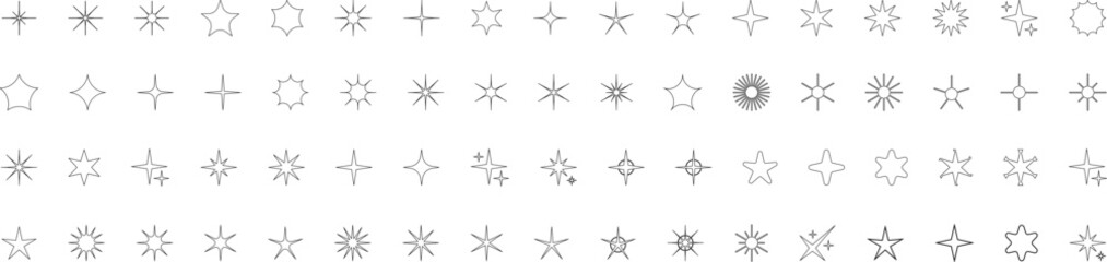 Star icons. Twinkling stars. Sparkles, shining burst. Christmas or New Year vector symbols.