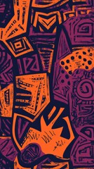 Obraz premium Bright and bold ethnic African-style pattern in orange and purple tones