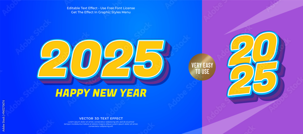 Poster happy new year 2025 background with gradient writing design 3d effect