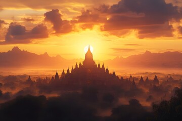 Fototapeta premium Sunrise Over Temples in Bagan, Myanmar